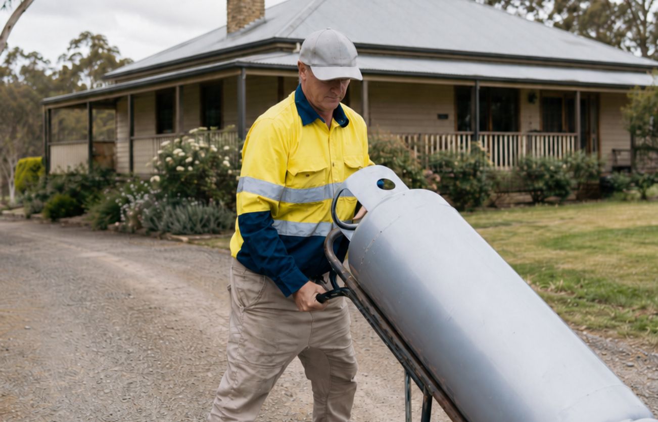 Delivery person with gas cylinder